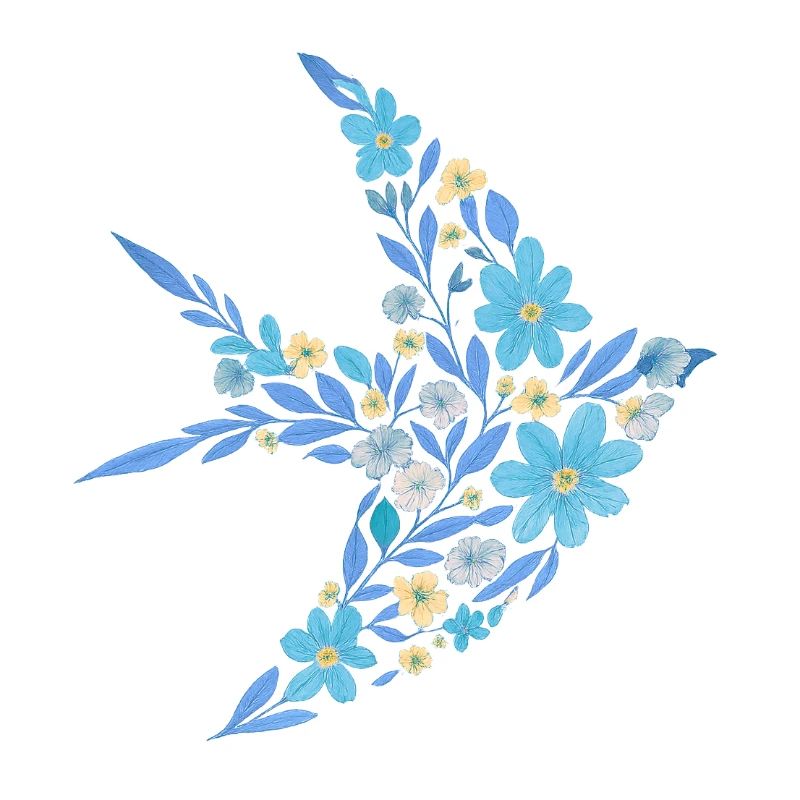 Nordisch Floral - Hellblauer Vogel