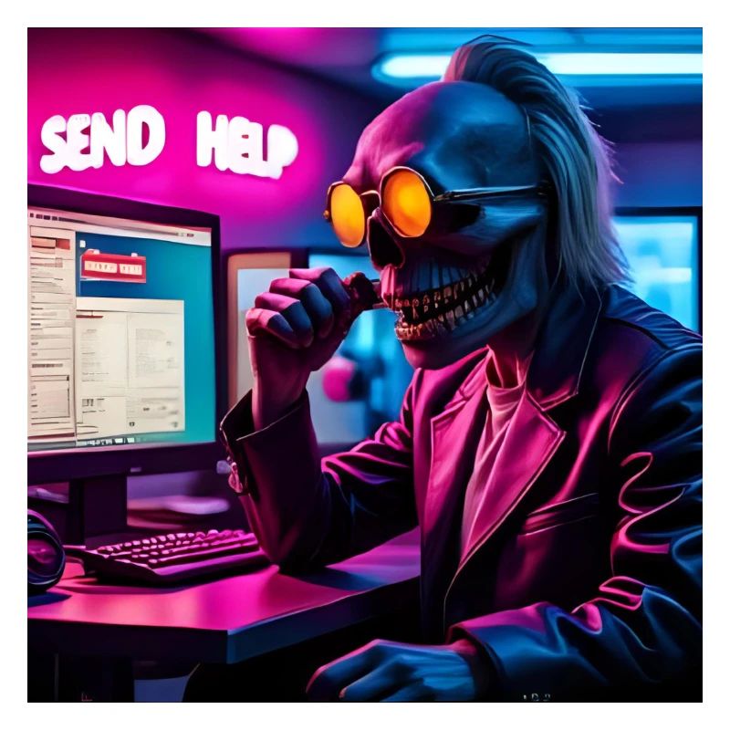 Cyberpunk Neon-Skull Hacker Send Help Design