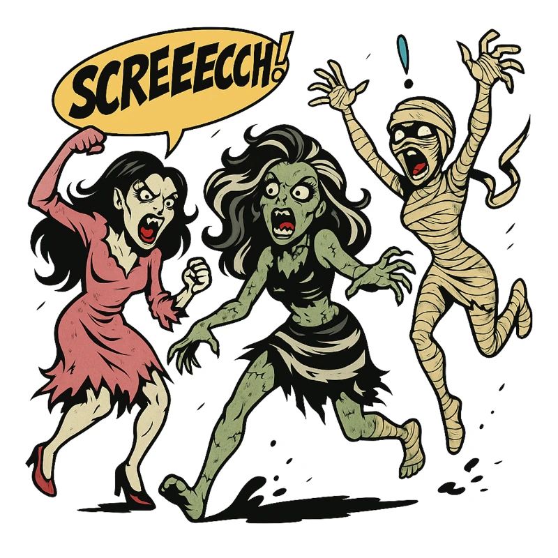 Trio de zombies dans un style comique hurlant