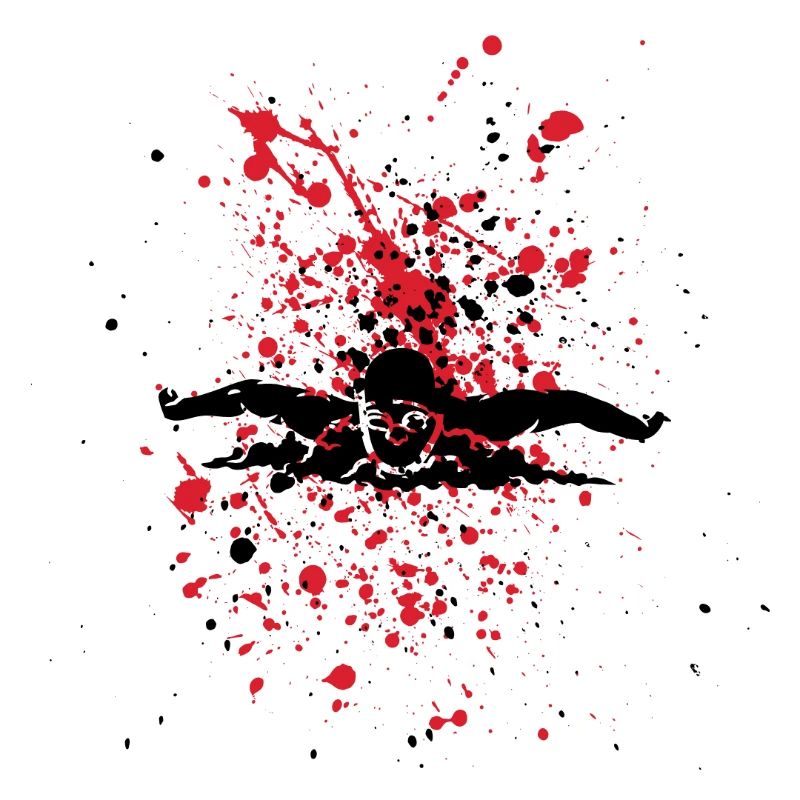 Swimmer and red splashes on black background