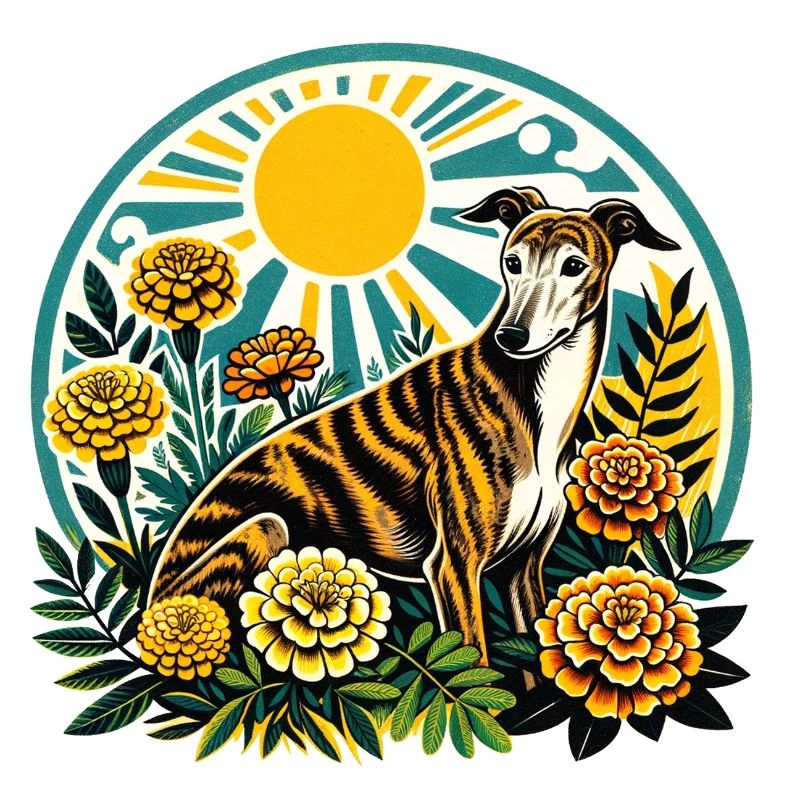 Lévrier floral éclairé par le soleil