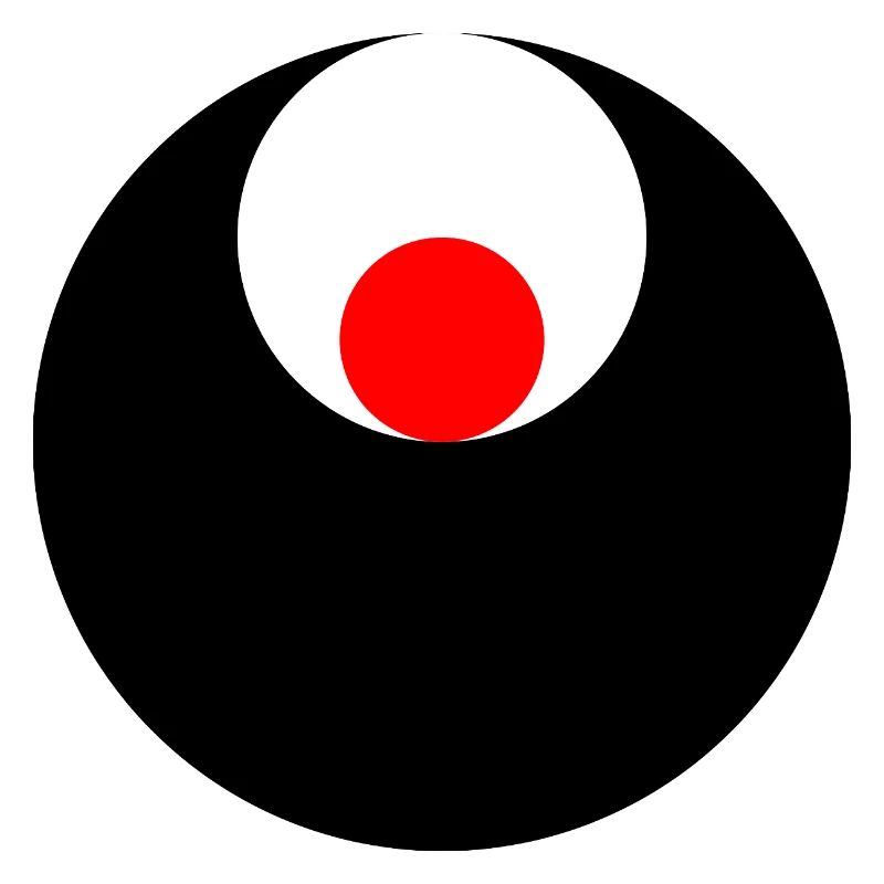3 circles, black, white and red