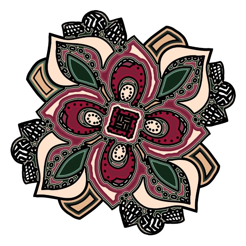 Boho Mandala Blossom Rose Vert