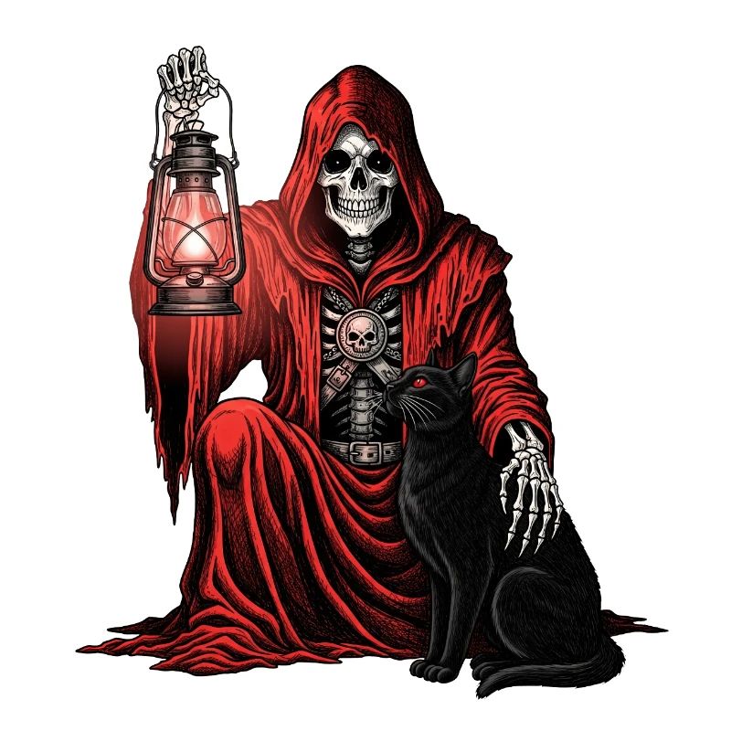 Red Hood Grim Reaper Lantern Cat