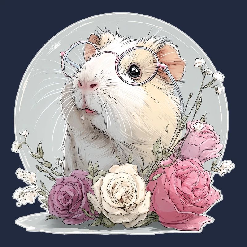 Cobaye avec des fleurs et des verres