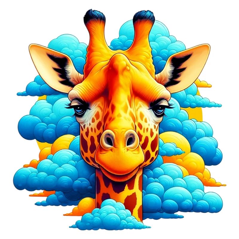 Giraffe with head in cloud clouds