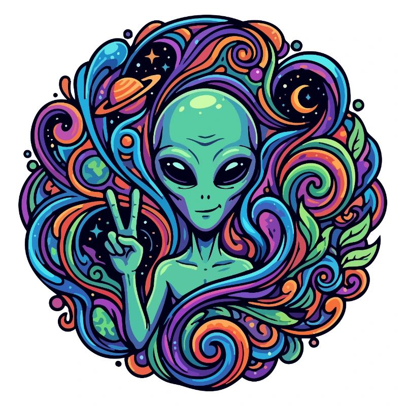 Alien Peace Sign Psychedelic Alien