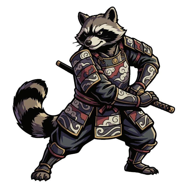 Waschbär Samurai mit Katana