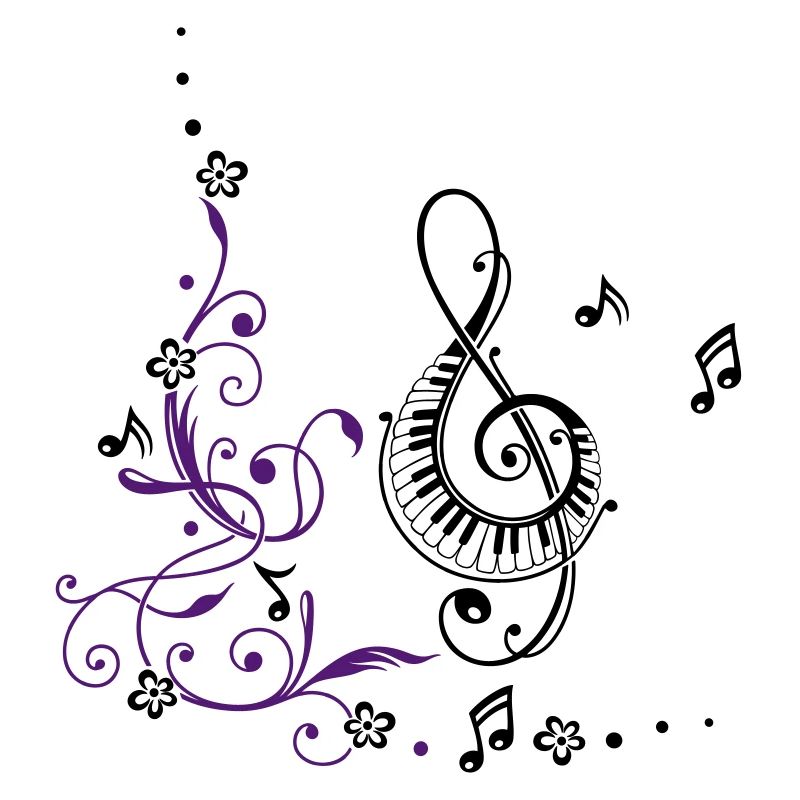Clef with music notes and floral elements