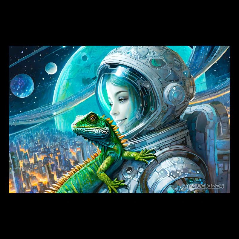 Sci-Fi Eidechse Mädchen Stadtlandschaft ALIVE 3024 250510