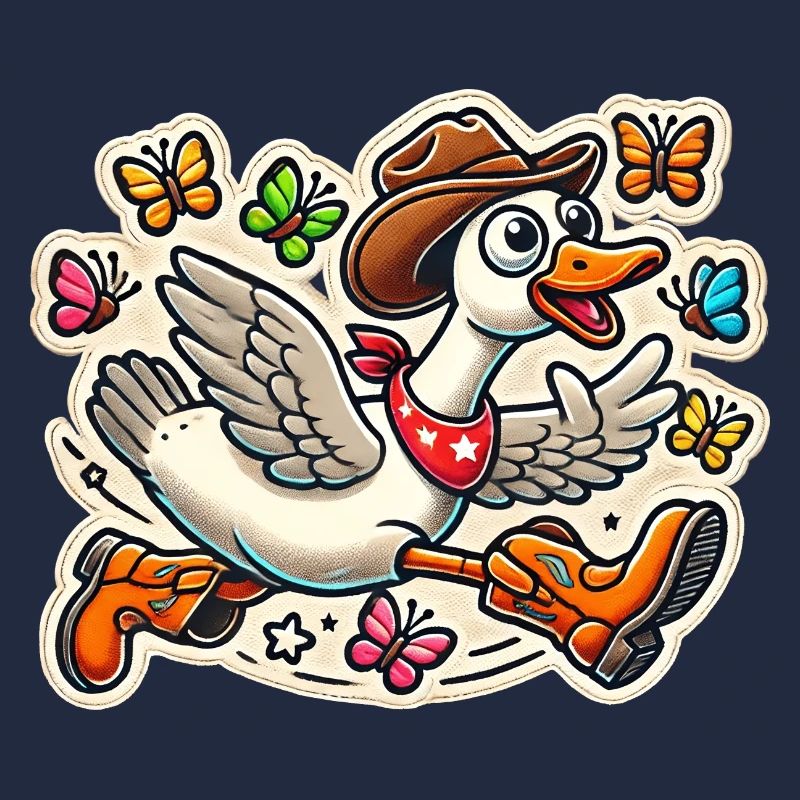 Dumme Gans mit Cowboyhut und Stiefeln