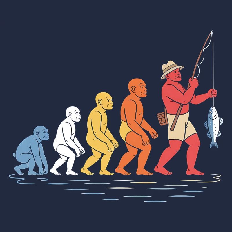 Évolution de la pêche du pêcheur humain drôle