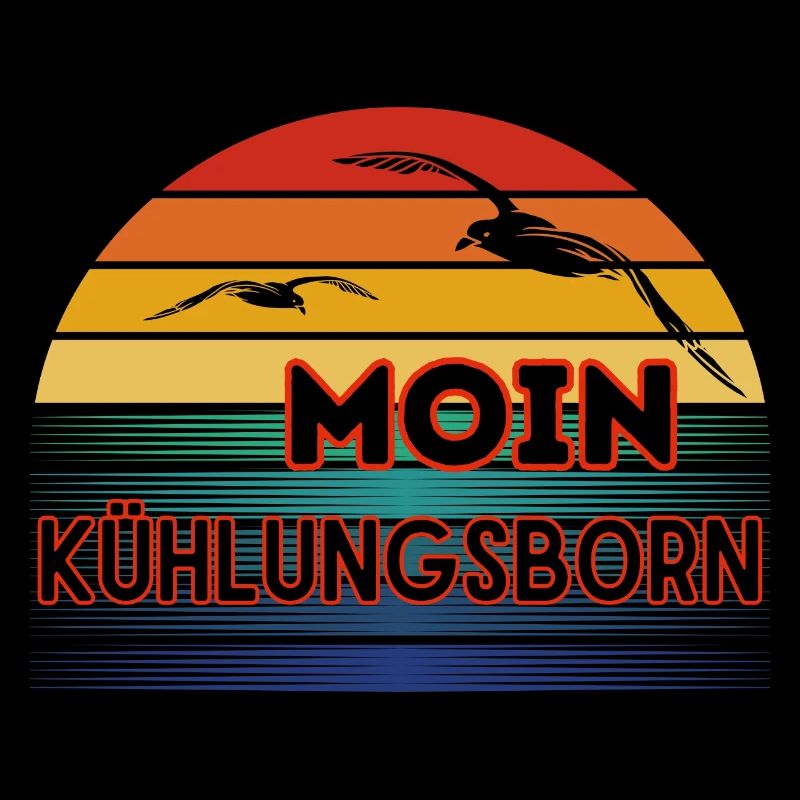 Moin Kühlungsborn with seagull in retro style
