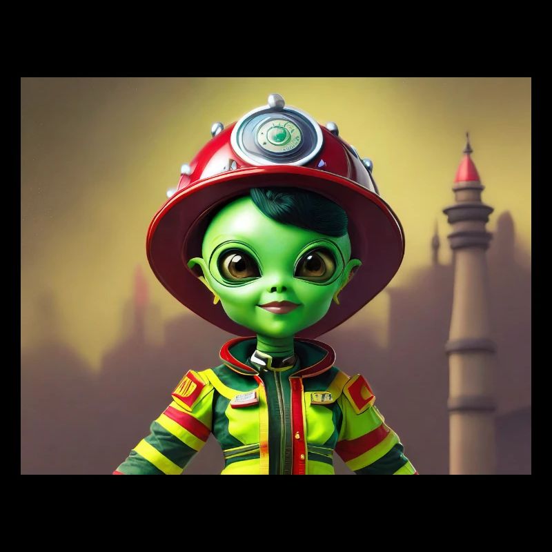 mignon petit pompier extraterrestre rétro rétro vert