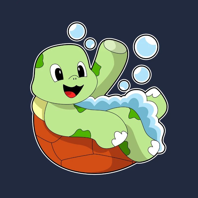 Turtle bathing with foam