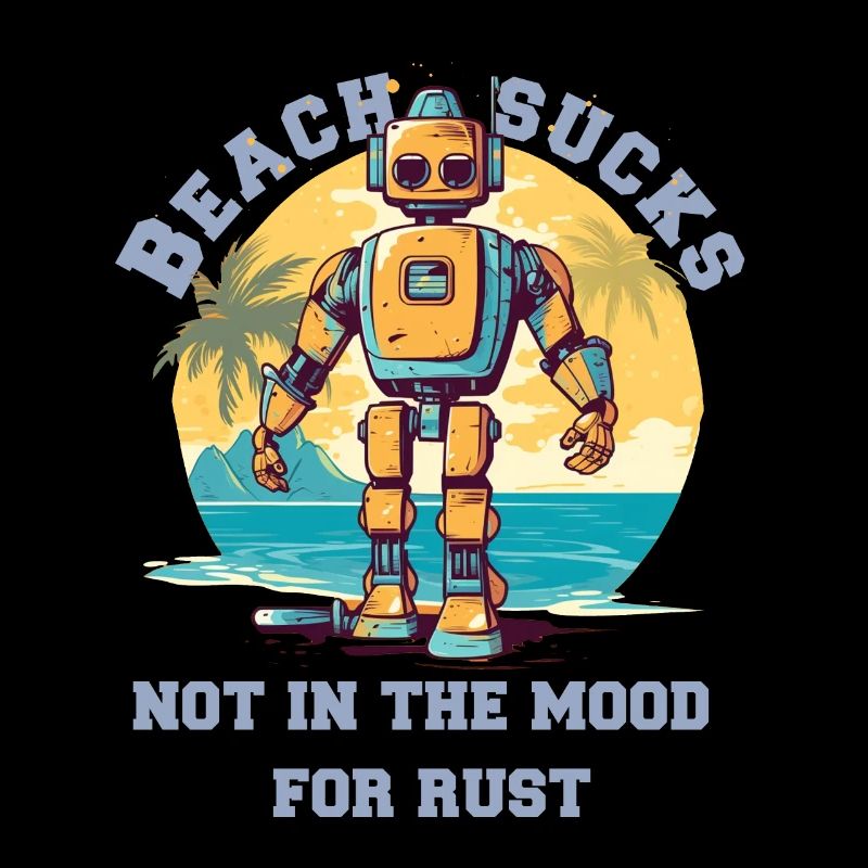 Robot sur la plage avec lettrage