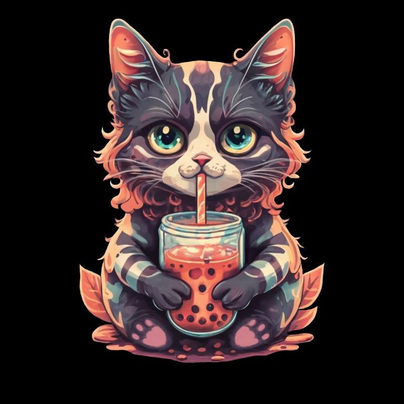Katze Boba Tee Bubble Tea Anime Kawaii Neko