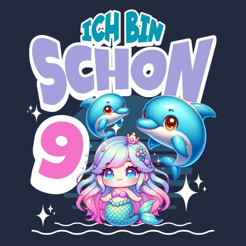 9. Geburtstag Meerjungfrau Delfin Kinder Mädchen