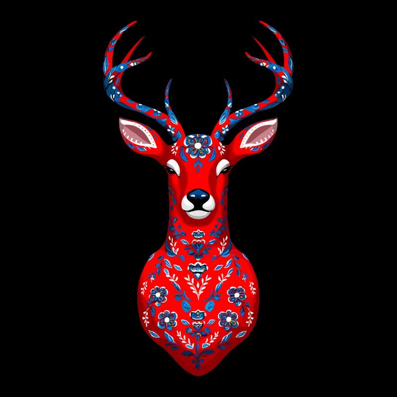 Majestic red-blue deer with floral pattern