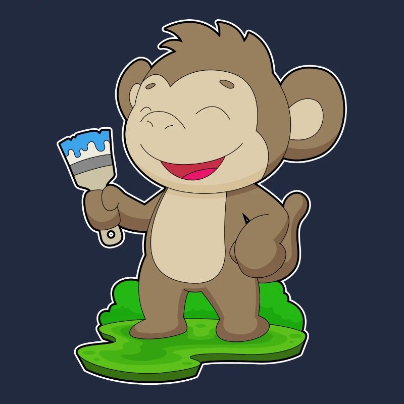 Monkey Painter Brush Painting