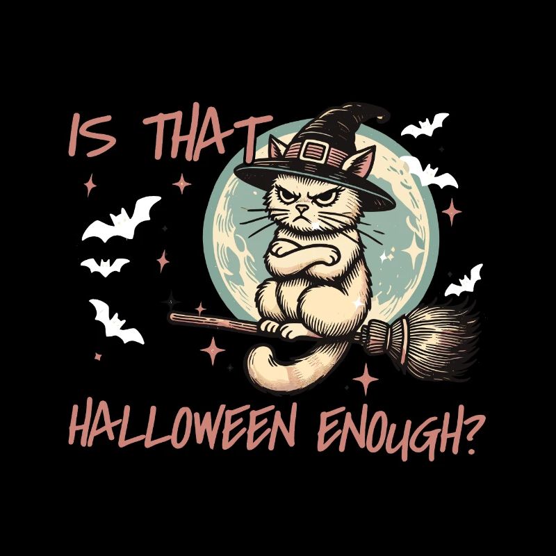 Halloween Katze Hexenhut Vollmond Spaß