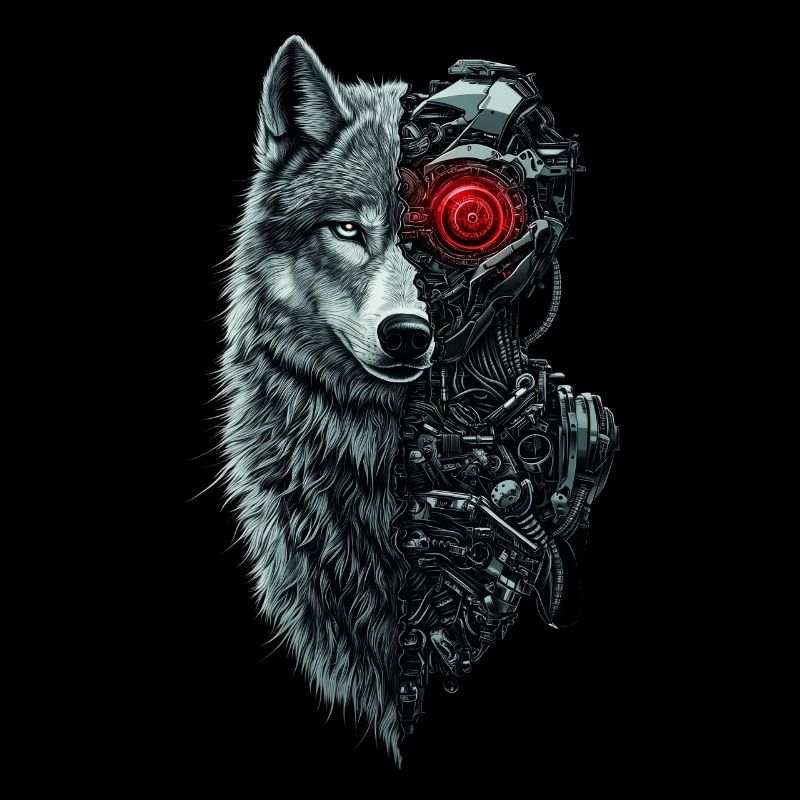 Lustiger Roboter Kunst Wolf Cyborg Tier AI Wolf