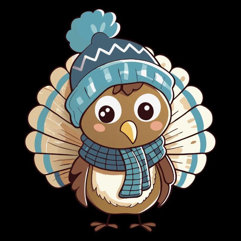 Dinde mignonne avec écharpe et chapeau à pompon.
