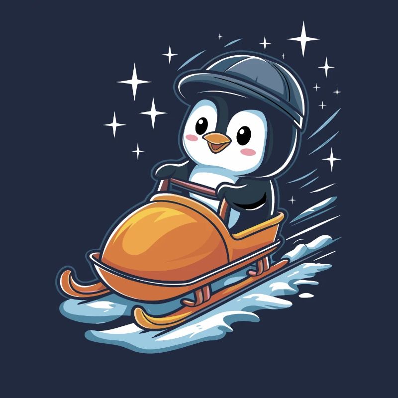 Niedlicher Pinguin Schlitteln Winterspaß