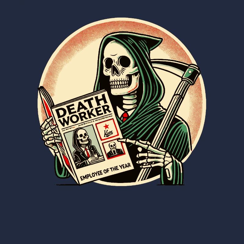 Grim Reaper lit le magazine Death Worker