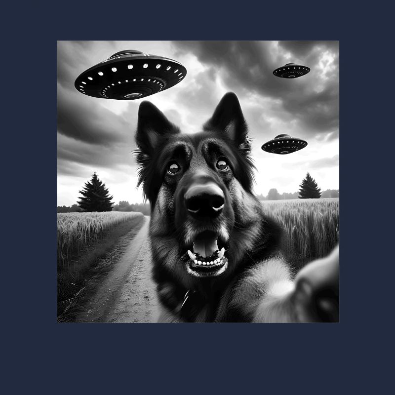 Deutscher Schäferhund Lustiges GSP Selfie mit UFOs Seltsam A