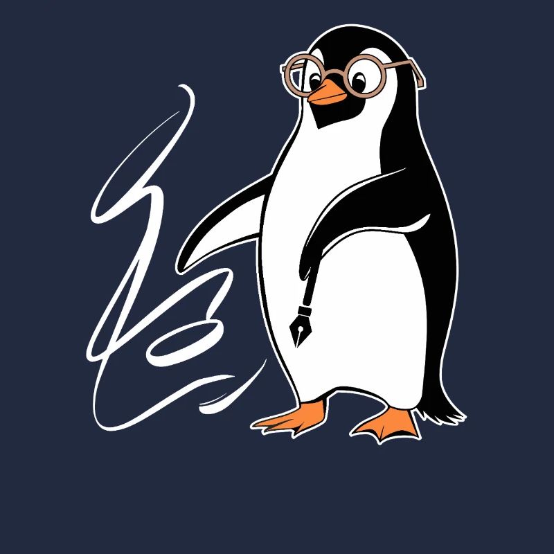 Penguin Calligraphy Artwork with Glasses