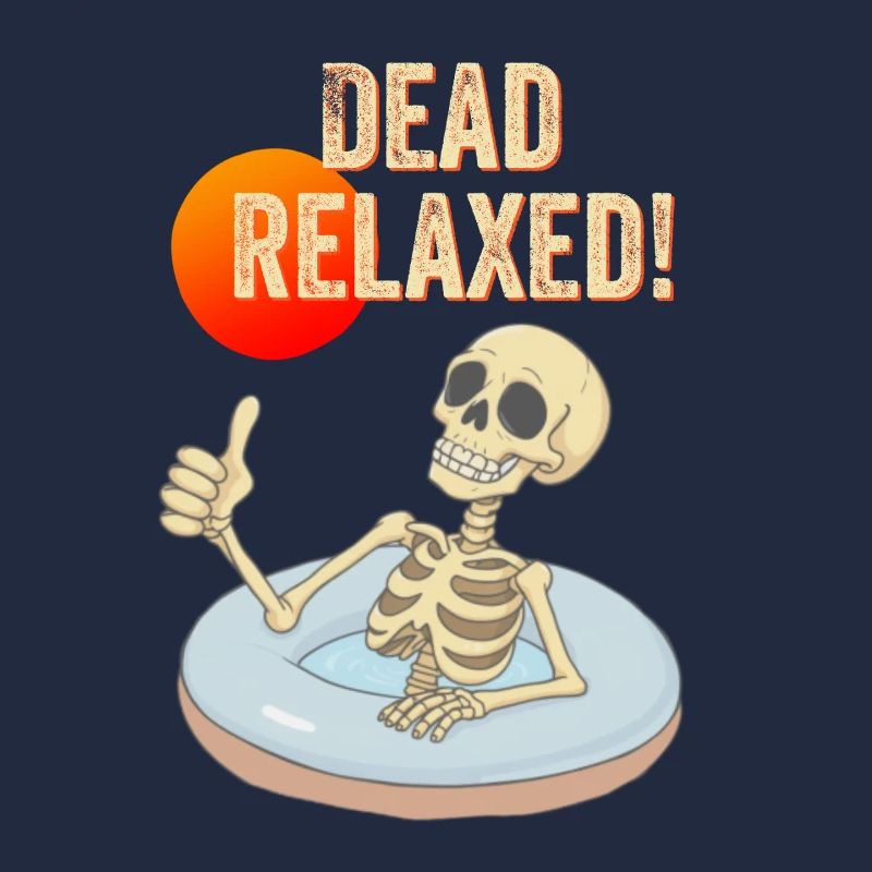 Squelette réfrigéré dans la piscine avec le dicton Dead détendu