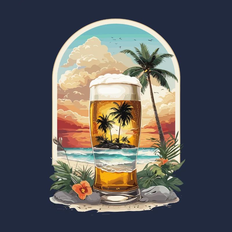 Tropical beach idyll with palm trees and beer
