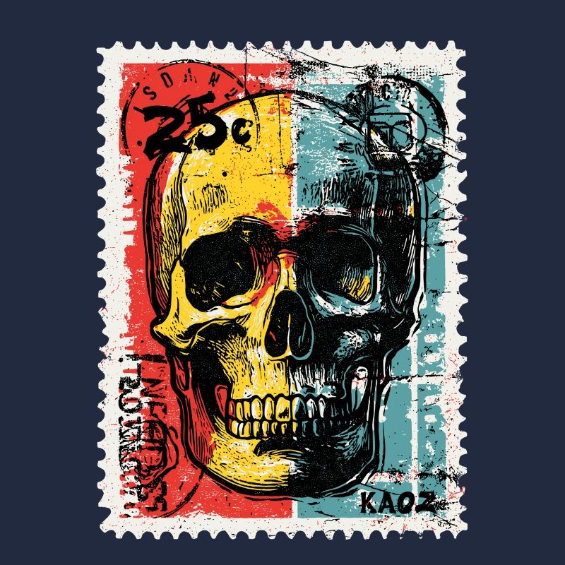 Skull on Colored Retro Postage Stamp