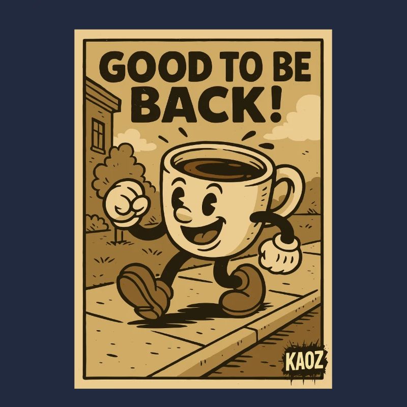 Cheerful coffee cup walks