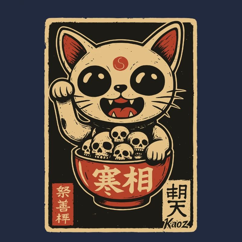 Dunkle Winke-Katze mit Totenköpfen