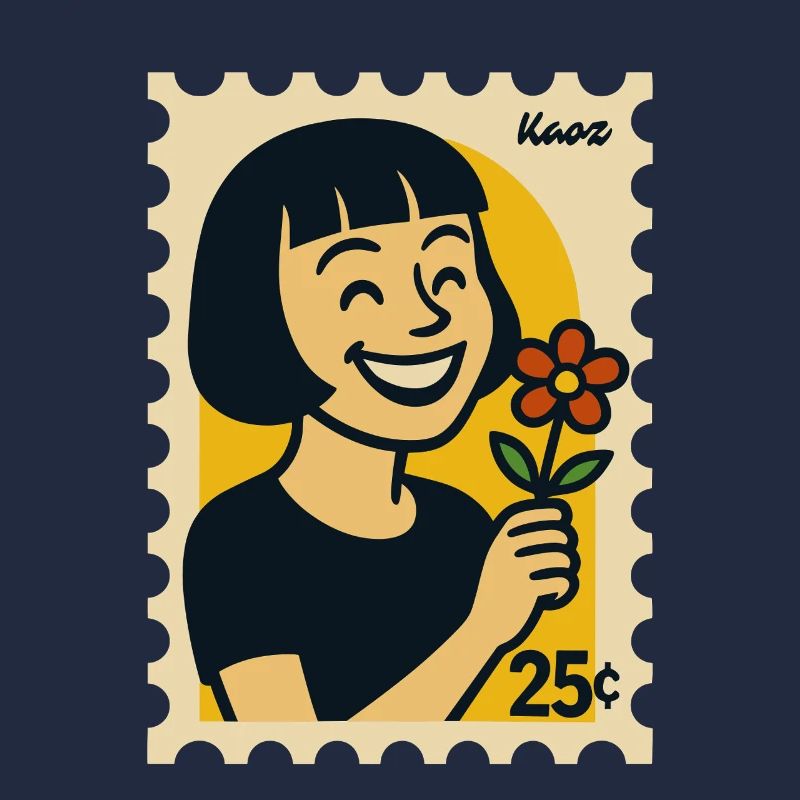 femme joyeuse avec fleur design rétro