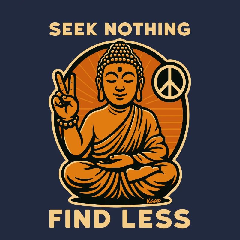 Buddha mit Peace-Zeichen und Spruch in Retro-Optik