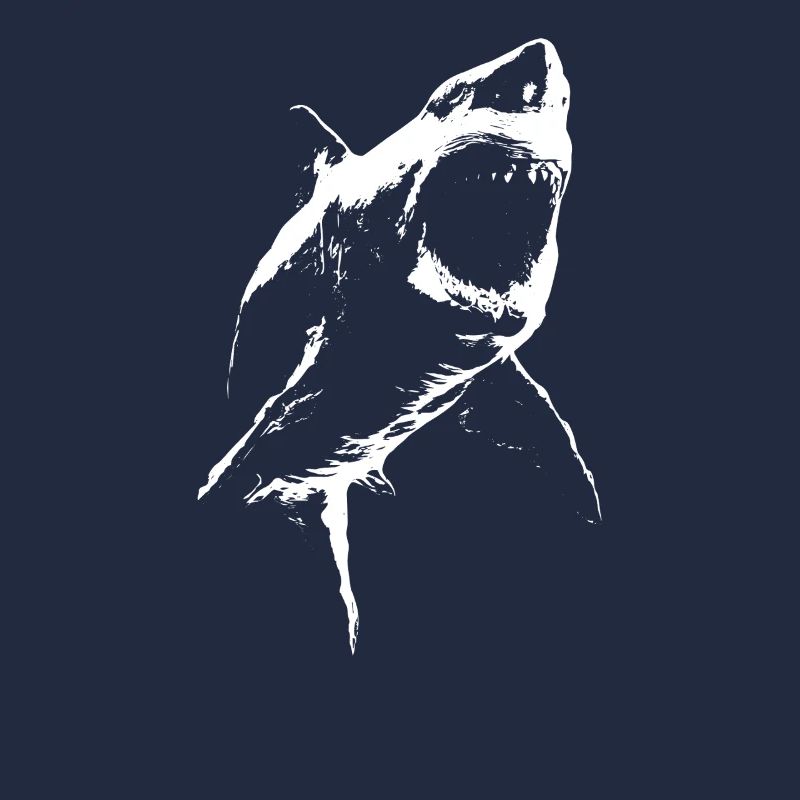Requin géant menaçant – Silhouette noire et blanche