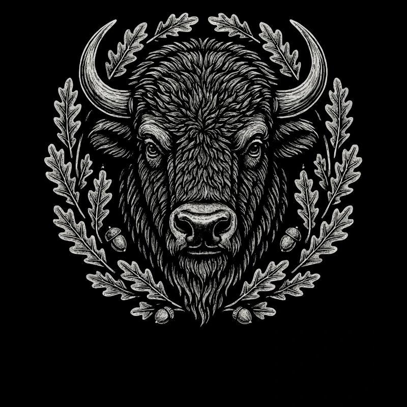 Europäischer Bison mit Eichenkranz Kunst