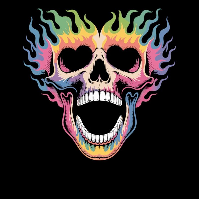 Skull Shirt with Rainbow Flames
