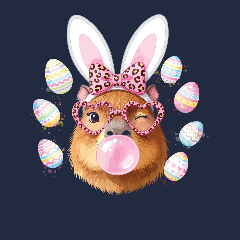 Easter Bunny Capybara with Leopard Glasses