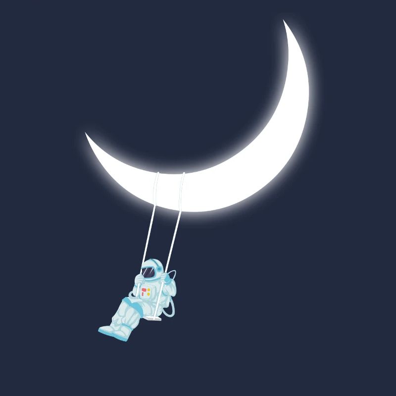 Astronaut Swinging on Crescent Moon Space Dream