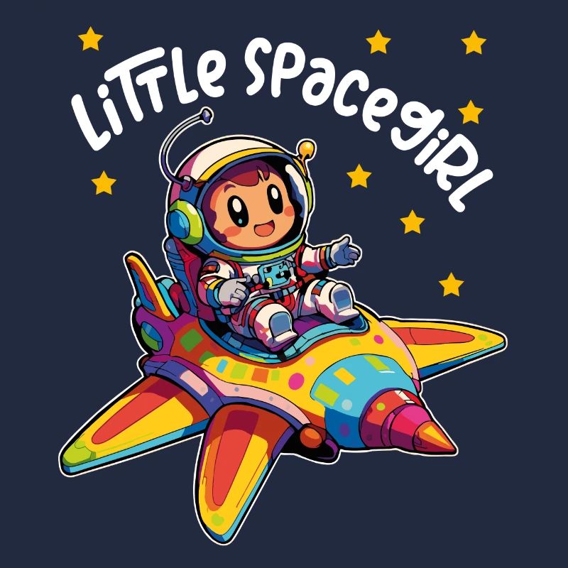 Petite astronaute de l’espace dans un vaisseau spatial coloré