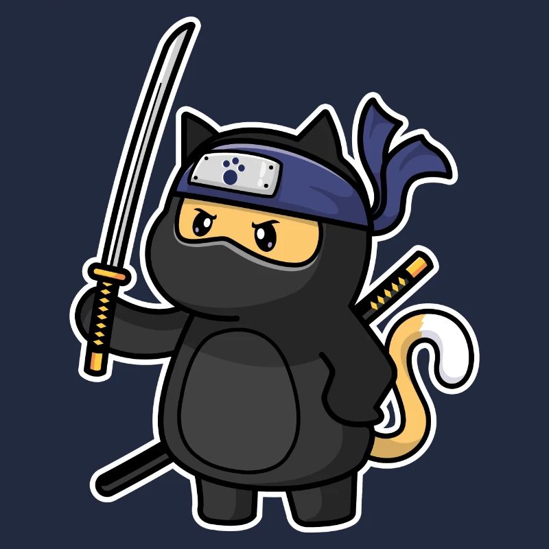 Humour Chat mignon Kawaii Chibi en Ninja Chat