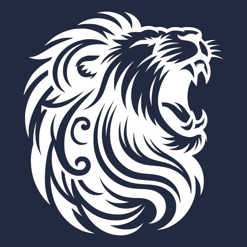 Roaring lion with teeth and elegant mane