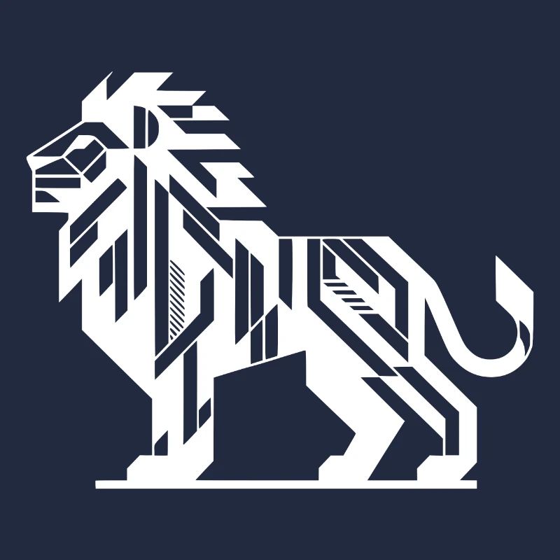 Geometric lion with teeth and elegant mane