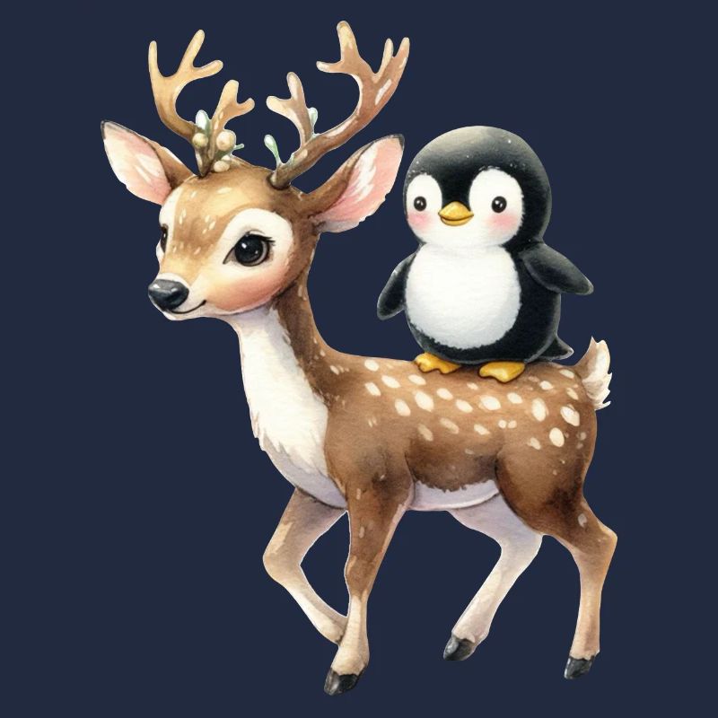 Amis d’hiver : renne et pingouin