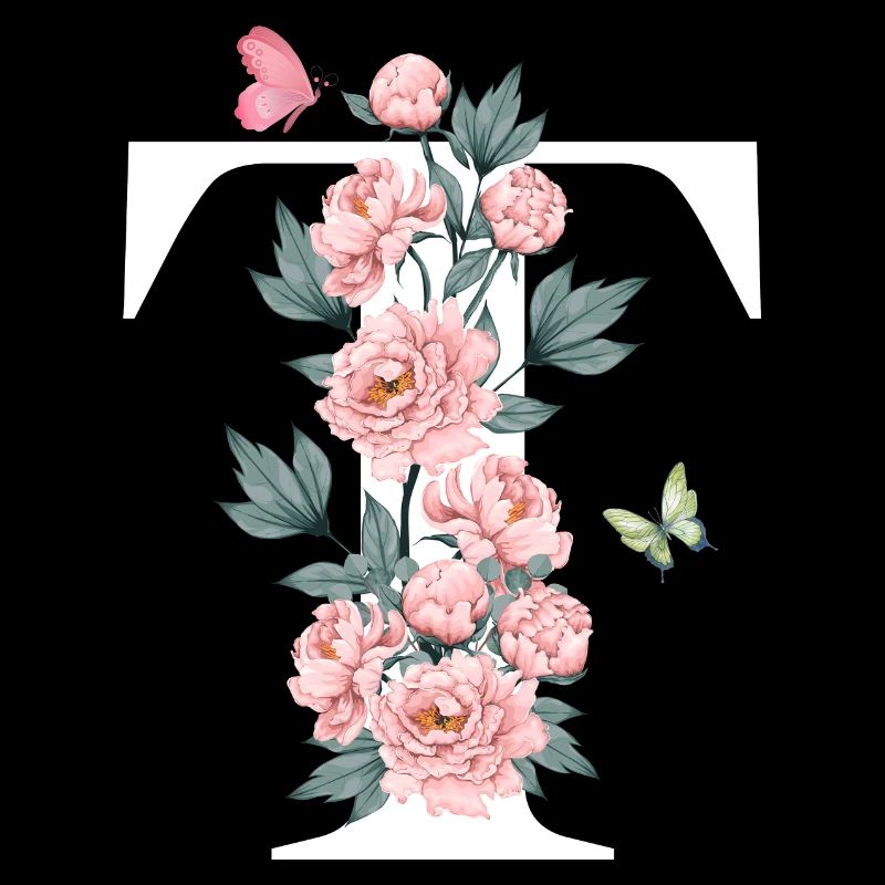 Lettre t fleurs rose