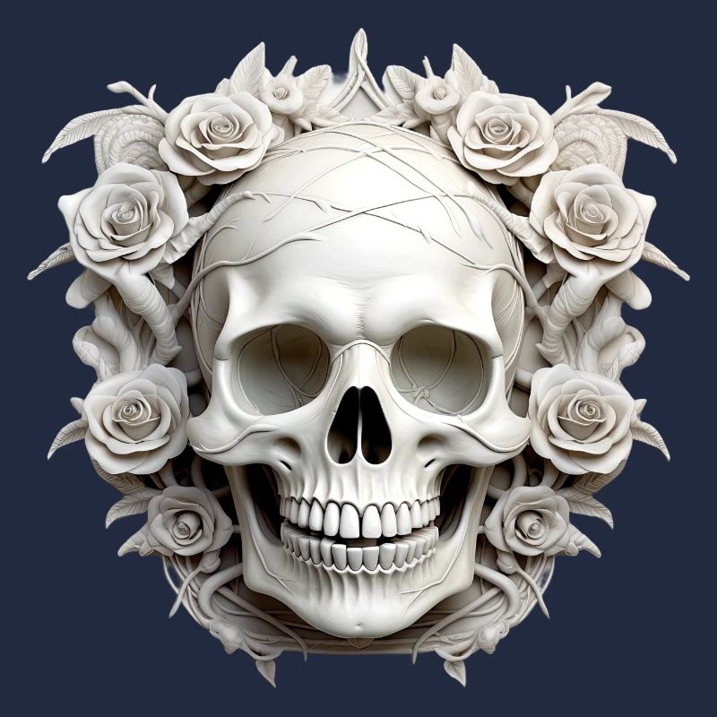 Dunkle Gothic Totenkopf Rosen Kunst Grafik Mode